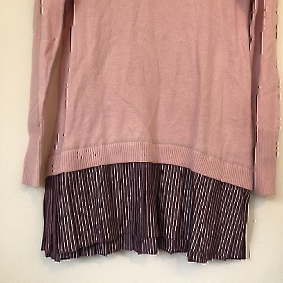 LOGO LORI GOLDSTEIN Cotton Cashmere Sweater with Striped Trim Pink Purple XS - Picture 5 of 12